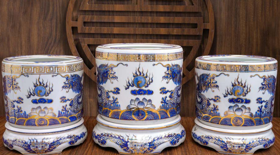 Bát Hương Vẽ Vàng 24K Gốm Bát Tràng Cao Cấp
